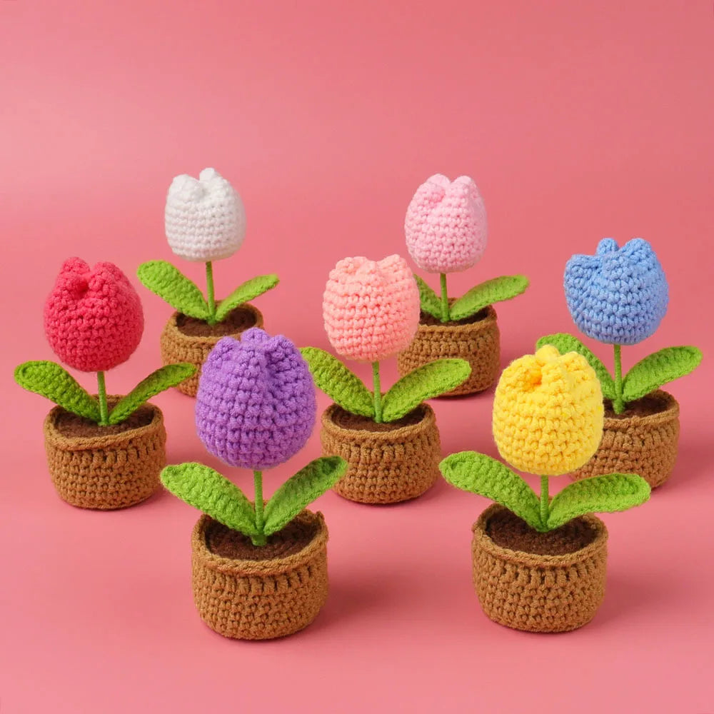 Crochet Tulip Pot Decor
