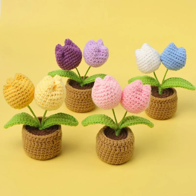 Crochet Tulip Pot Decor